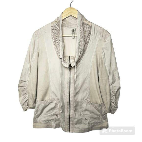 XCVI Parachute Jacket Women’s Zip Up Lightweight Beige Cargo Utility Pockets Top - Picture 1 of 9